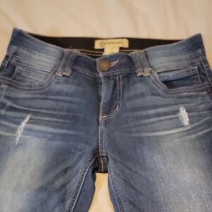 Democracy Skinny Jeans in Blue Wash with Faded Distressing